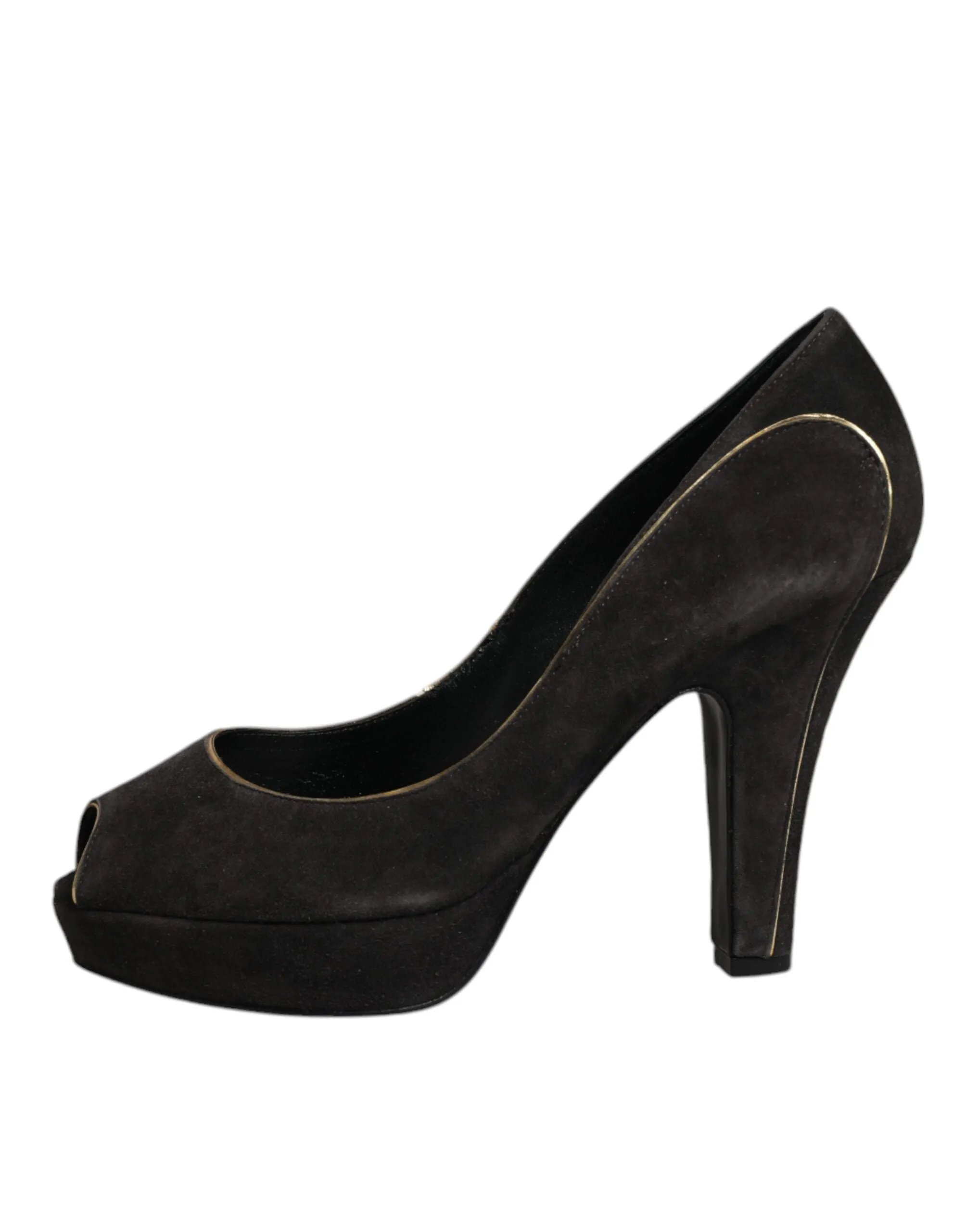 Dolce&Gabbana Women Black Pumps Suede Leather Peep Toe High Heel Shoes Sz EUR 38