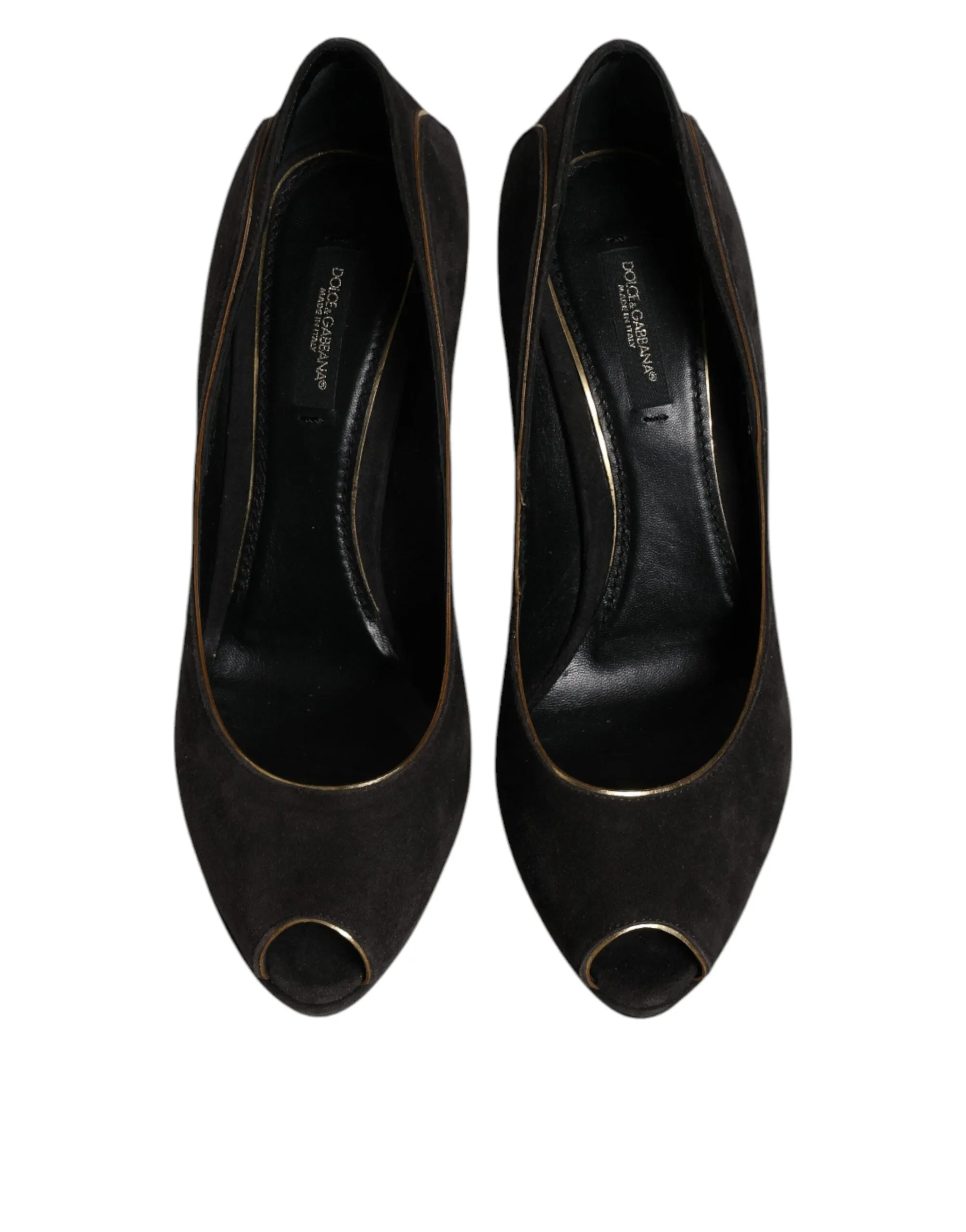 Dolce&Gabbana Women Black Pumps Suede Leather Peep Toe High Heel Shoes Sz EUR 38