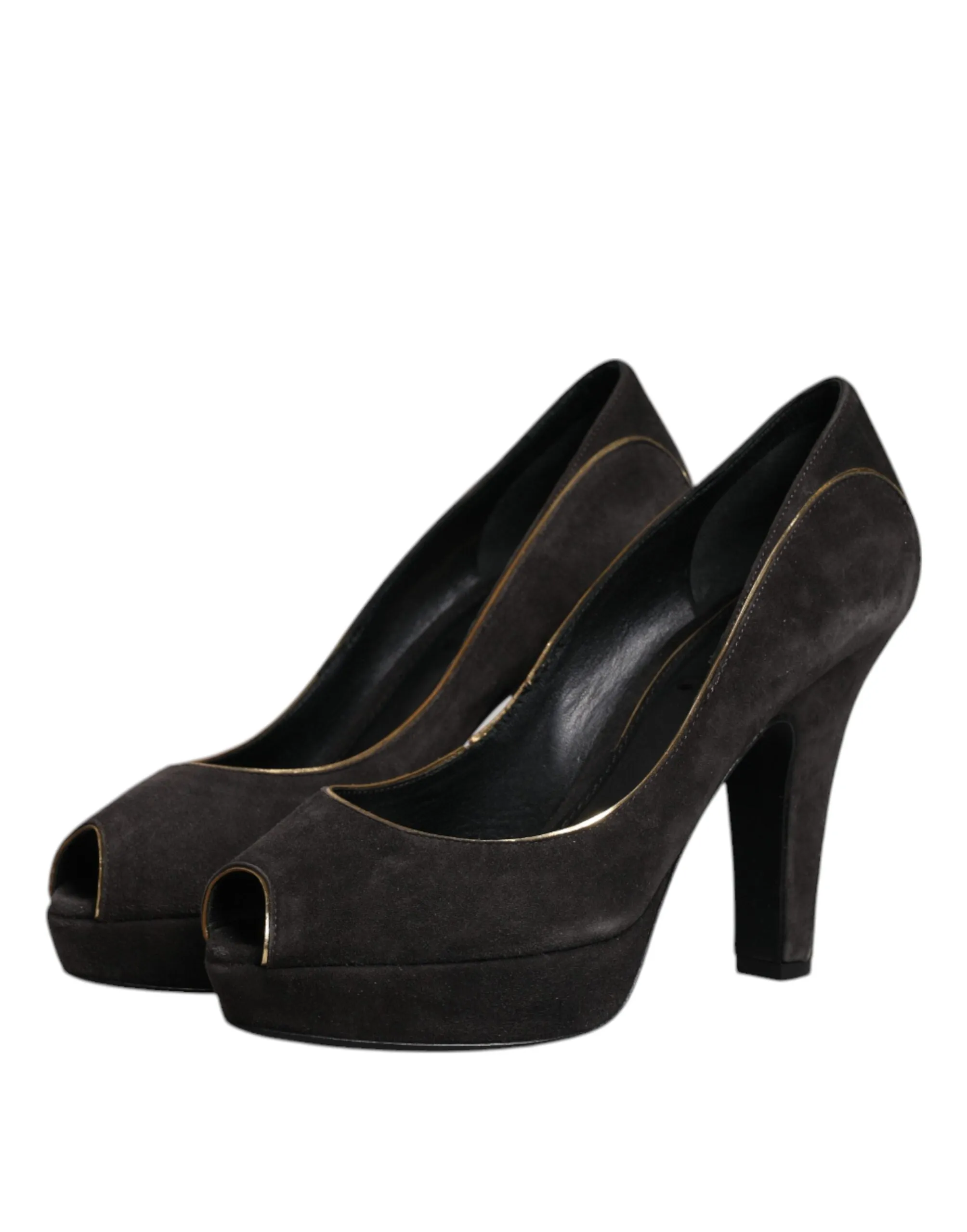 Dolce&Gabbana Women Black Pumps Suede Leather Peep Toe High Heel Shoes Sz EUR 38