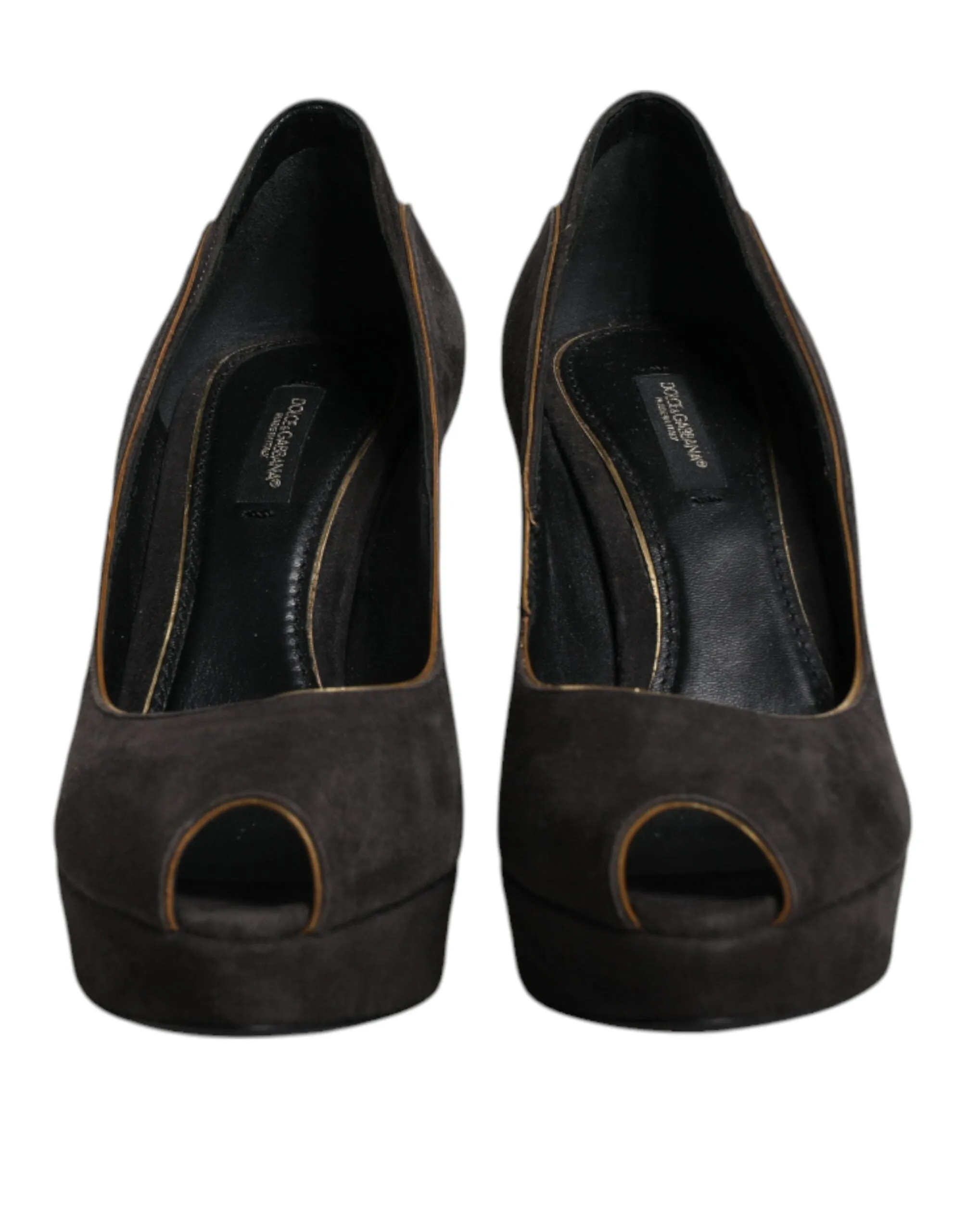Dolce&Gabbana Women Black Pumps Suede Leather Peep Toe High Heel Shoes Sz EUR 38