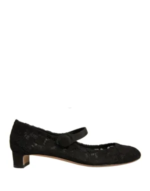 Dolce&Gabbana Women Black Pumps Viscose Floral Lace Mary Jane Heel Shoes EUR 37