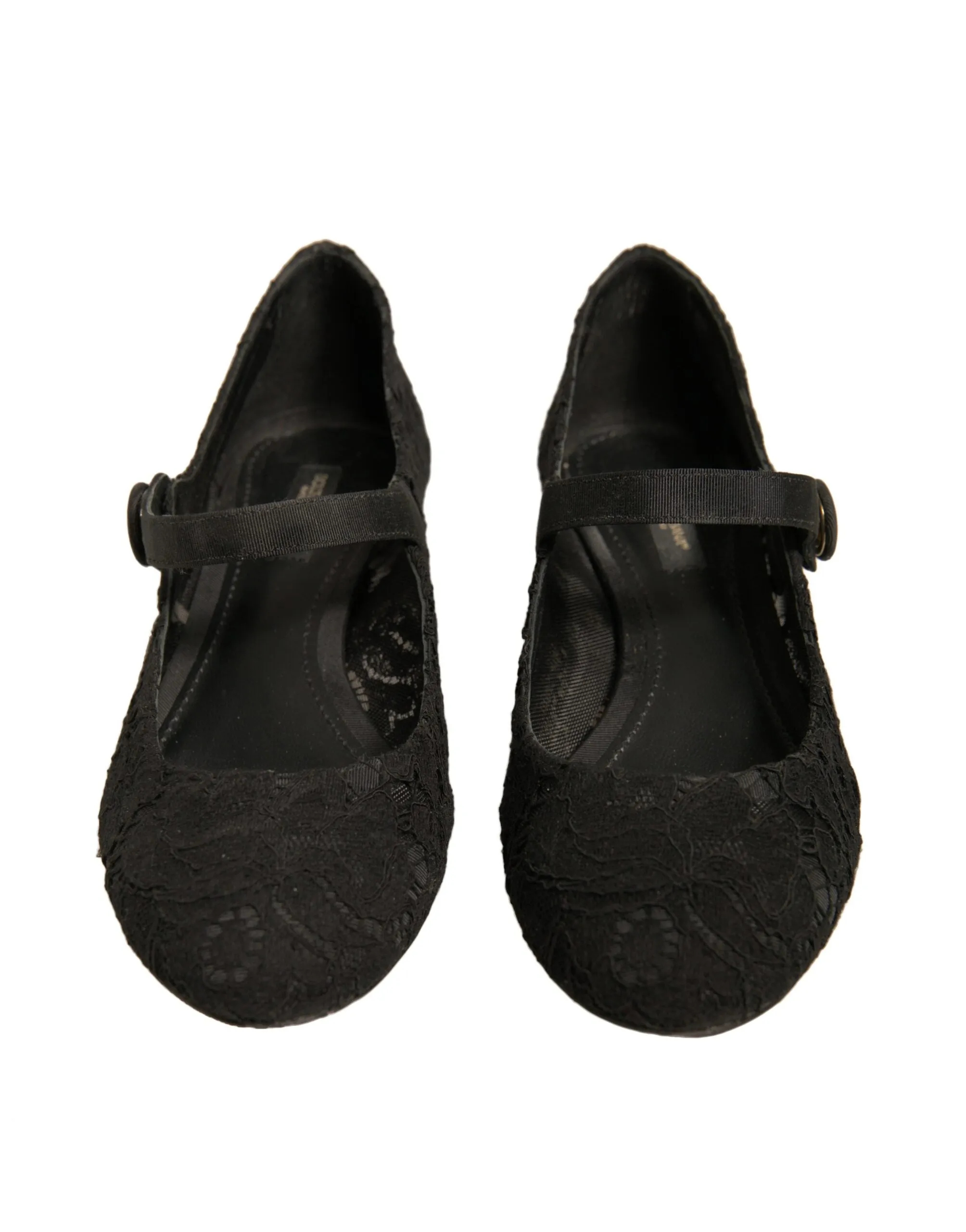 Dolce&Gabbana Women Black Pumps Viscose Floral Lace Mary Jane Heel Shoes EUR 37