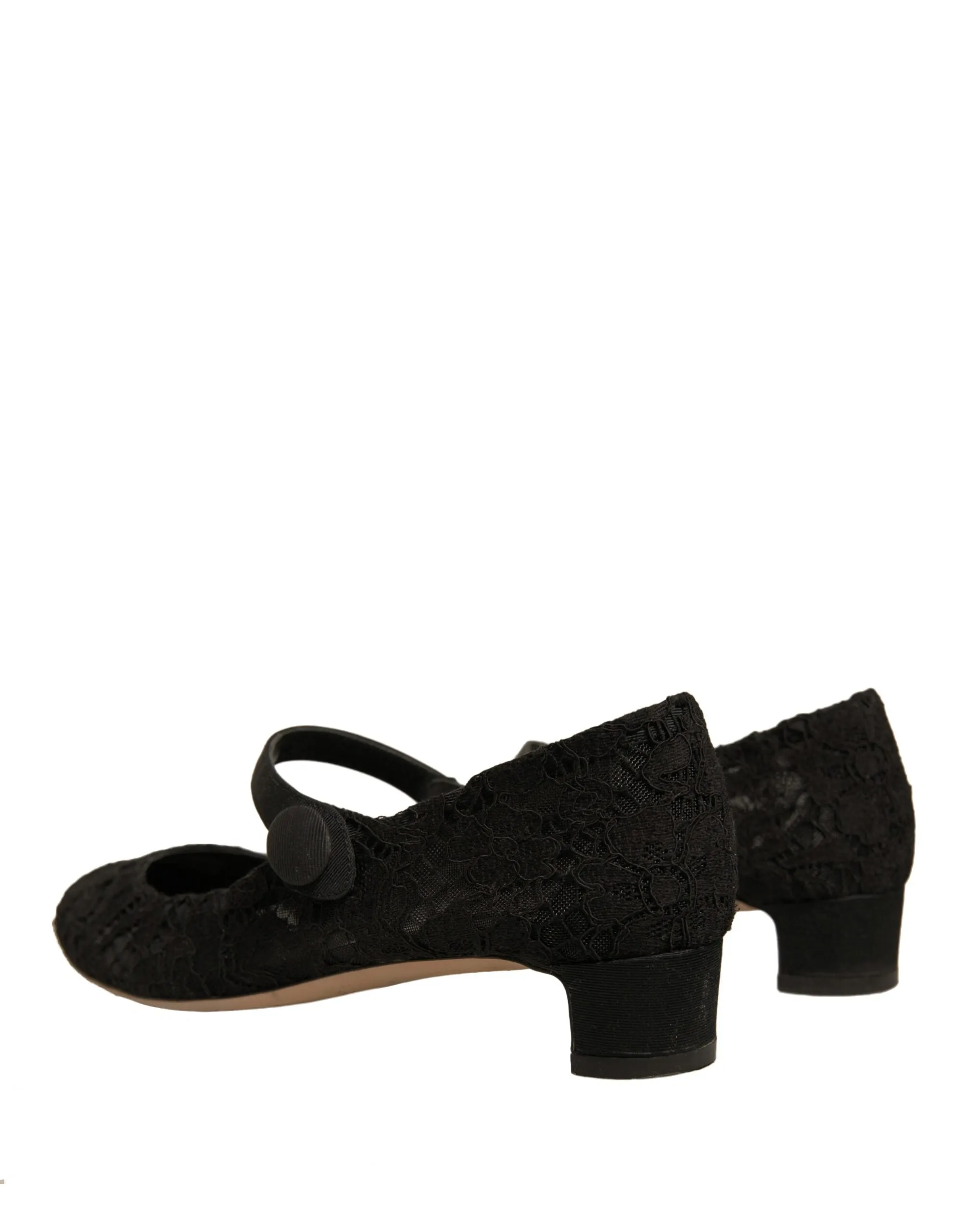 Dolce&Gabbana Women Black Pumps Viscose Floral Lace Mary Jane Heel Shoes EUR 37