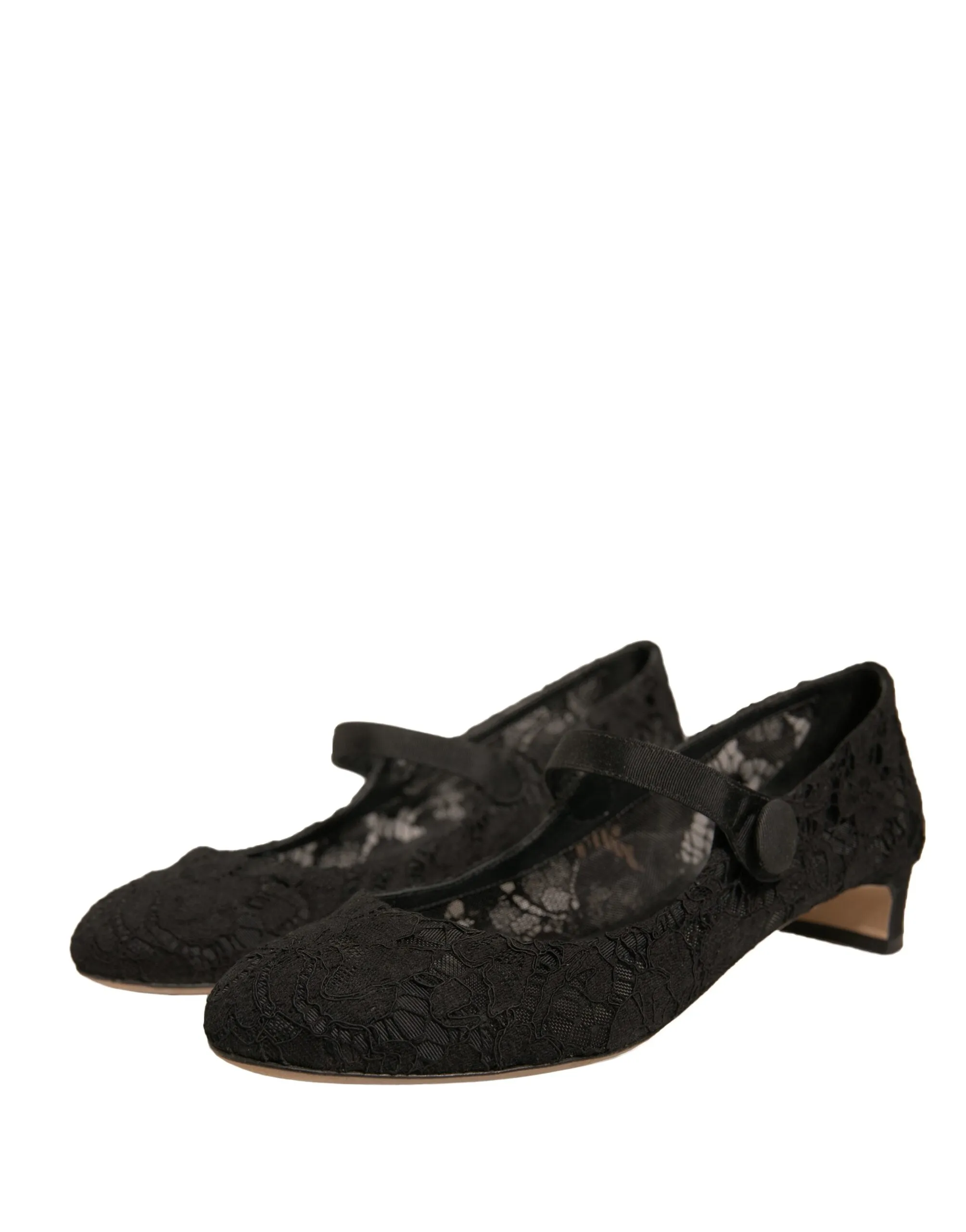 Dolce&Gabbana Women Black Pumps Viscose Floral Lace Mary Jane Heel Shoes EUR 37