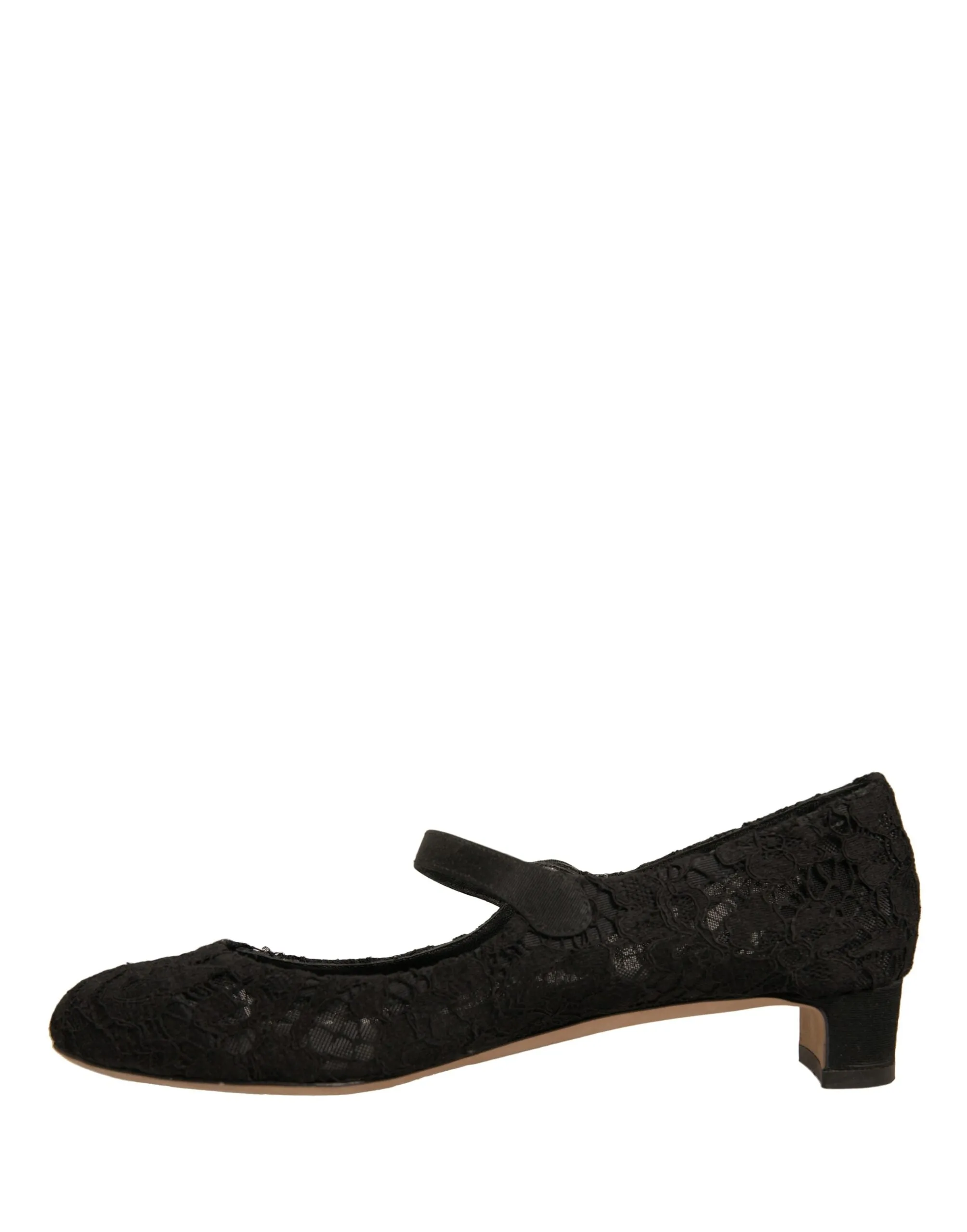 Dolce&Gabbana Women Black Pumps Viscose Floral Lace Mary Jane Heel Shoes EUR 37