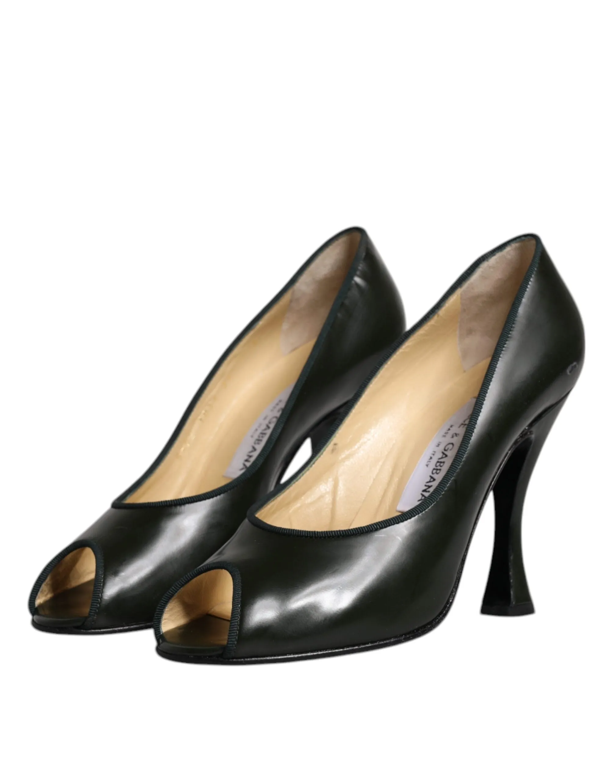 Dolce&Gabbana Women Dark Green Pumps 100% Leather Solid High Heel Shoes Sz EU 39