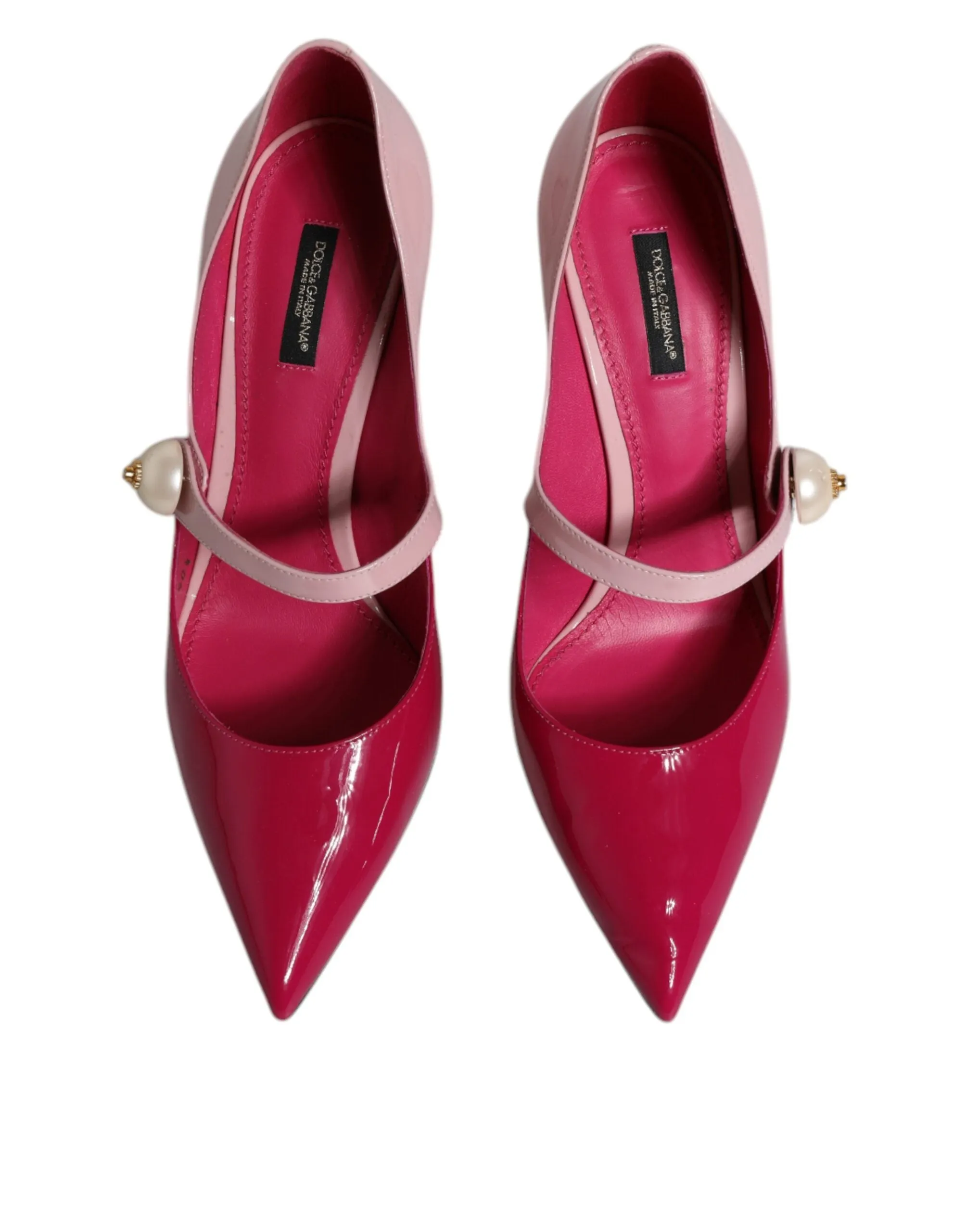 Dolce&Gabbana Women Fuchsia Pink Pumps Leather Mary Jane Heel Shoes Sz EU 40.5