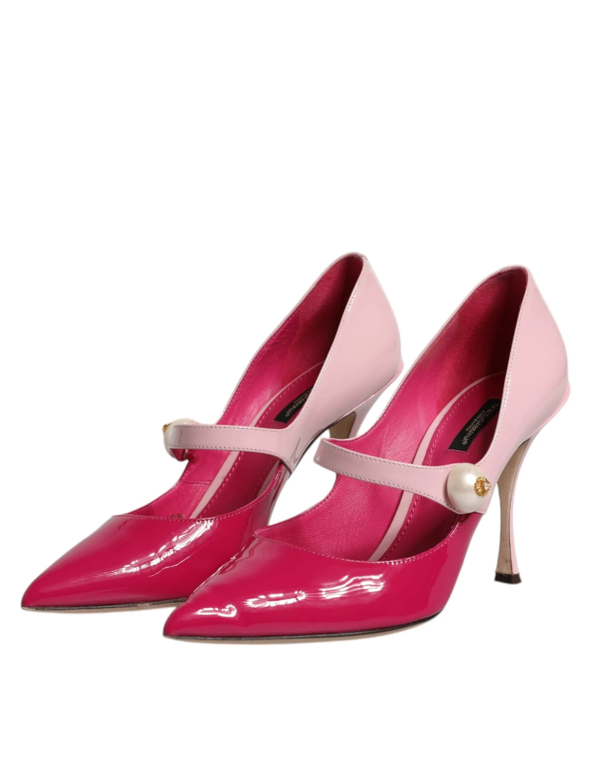 Dolce&Gabbana Women Fuchsia Pink Pumps Leather Mary Jane Heel Shoes Sz EU 40.5