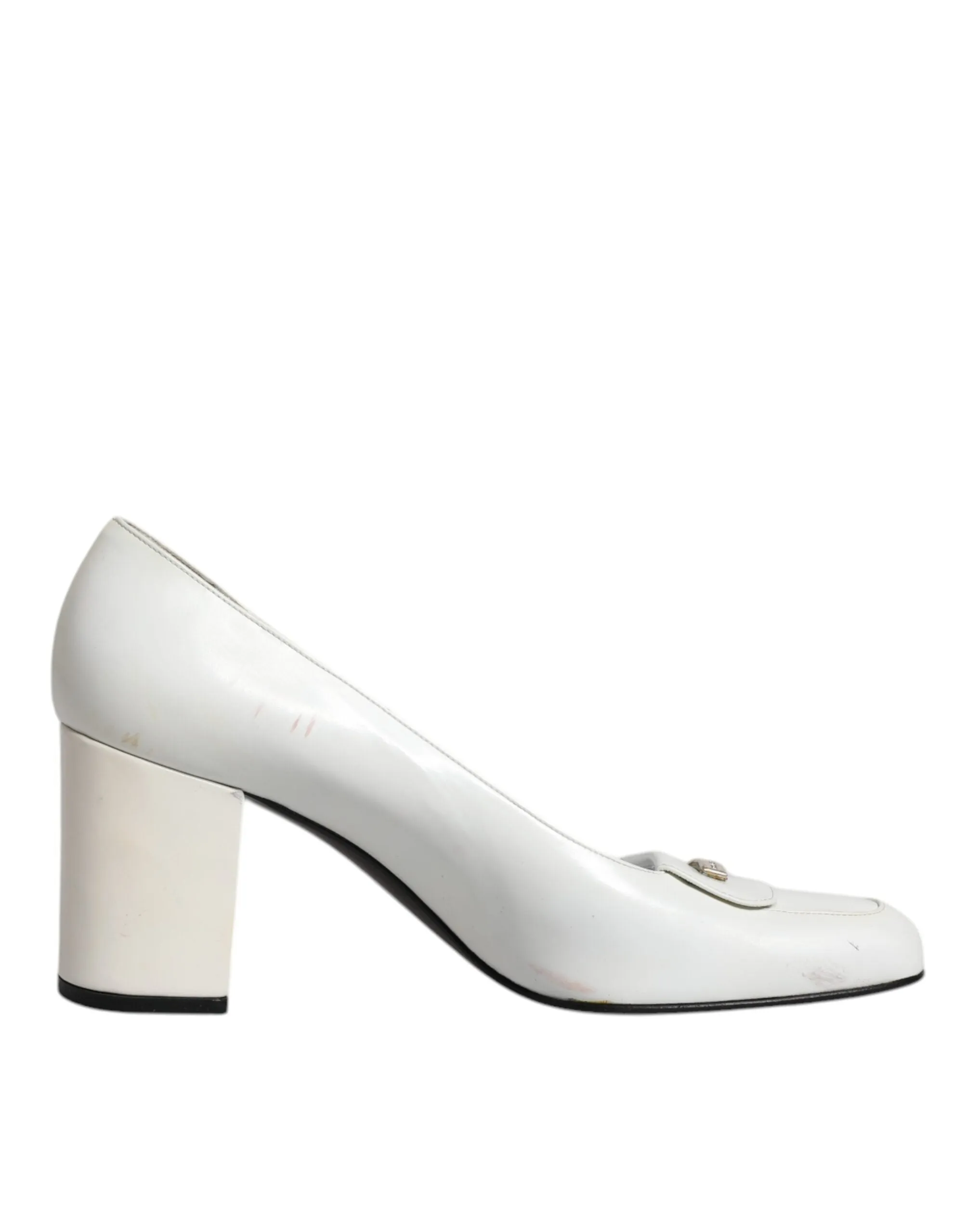 Dolce&Gabbana Women White Pumps 100% Leather Square Toe Block Heels Shoes EUR 40