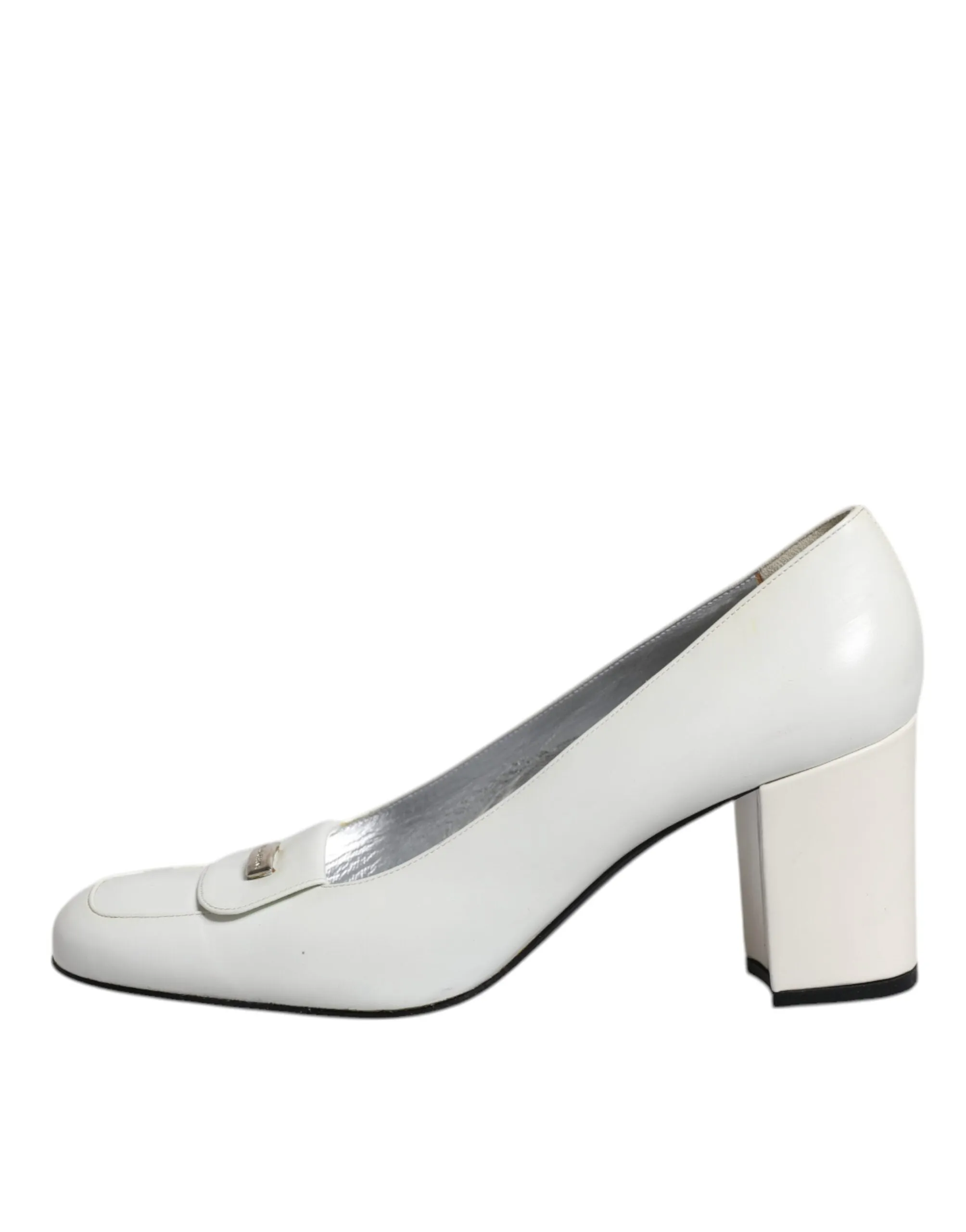 Dolce&Gabbana Women White Pumps 100% Leather Square Toe Block Heels Shoes EUR 40