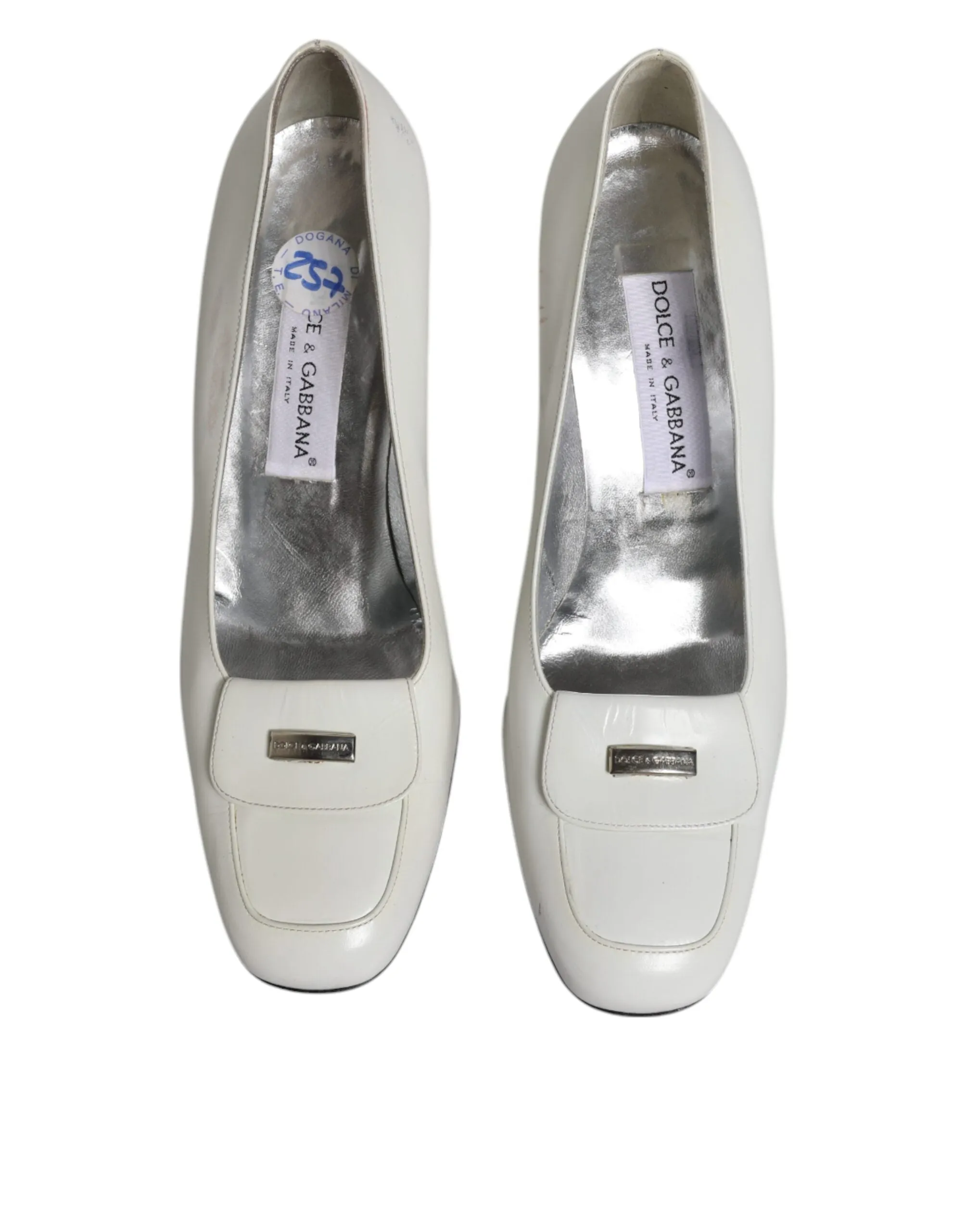 Dolce&Gabbana Women White Pumps 100% Leather Square Toe Block Heels Shoes EUR 40