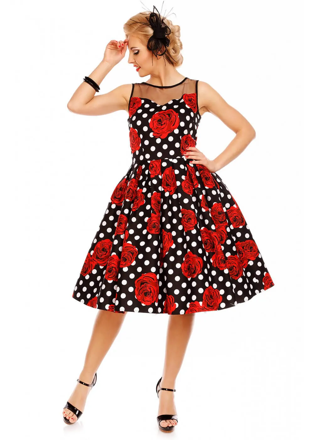 Dolly & Dotty Elizabeth Roses and Polkadots 50's Swing Dress