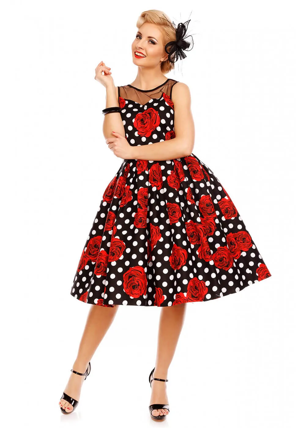 Dolly & Dotty Elizabeth Roses and Polkadots 50's Swing Dress