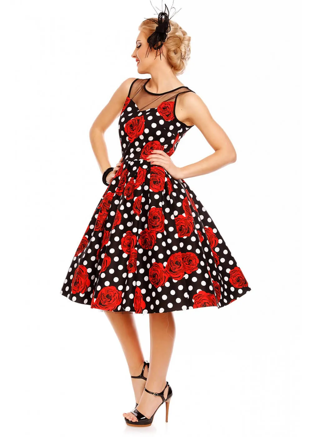 Dolly & Dotty Elizabeth Roses and Polkadots 50's Swing Dress