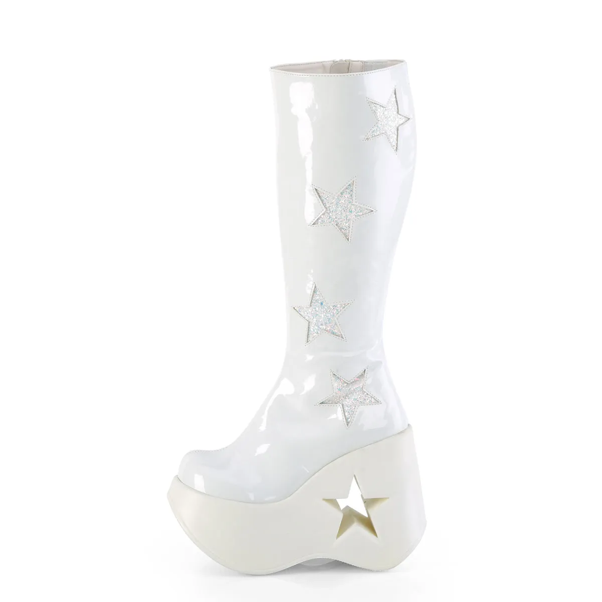 DYNAMITE-218  White Patent-White Multi Glitter