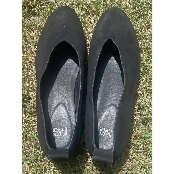 Eileen Fisher Humor Wedge Ballet Flat in Suede Black Size: 10