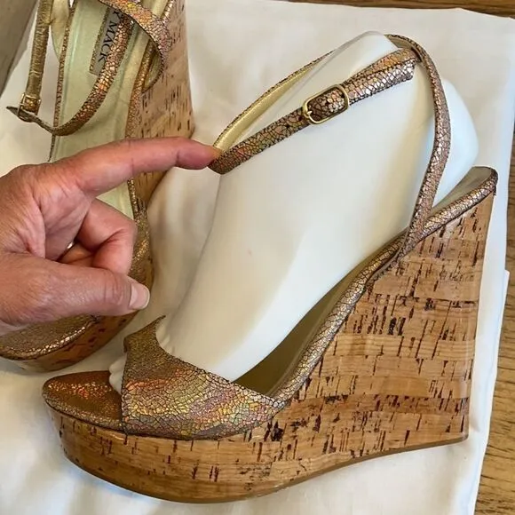 EMY MACK ROSE METALLIC WEDGES.  NEW
