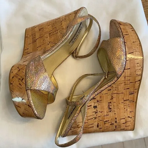 EMY MACK ROSE METALLIC WEDGES.  NEW