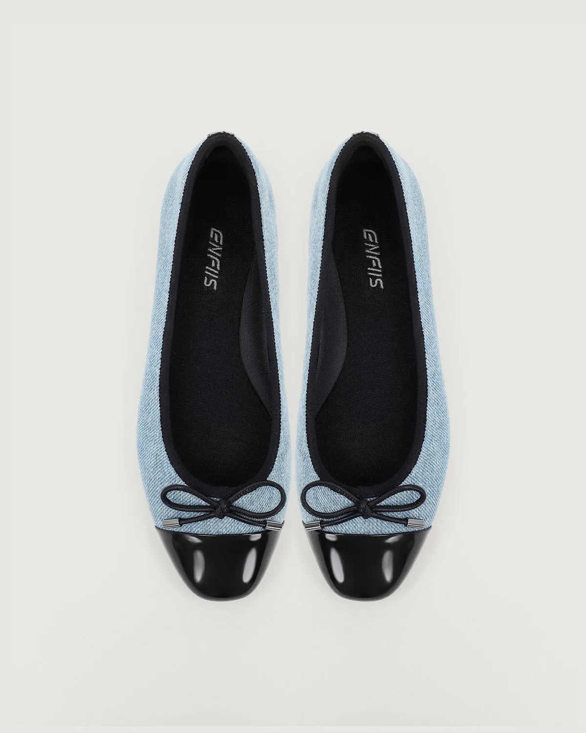 Enfiis Light Blue Washed Denim Cross-head Ballet Flats.