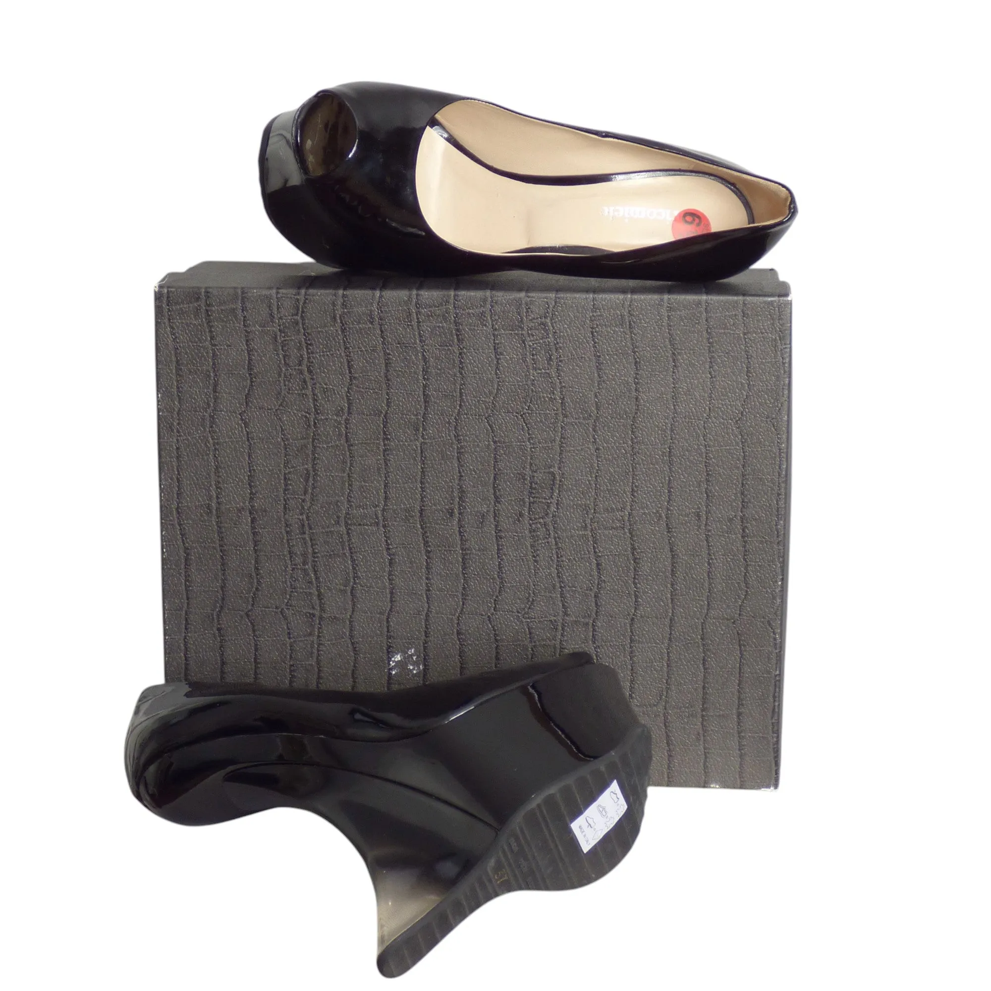 ENRICO MIELE- NIB Black Patent & Lucite Platform Pumps, Size 37
