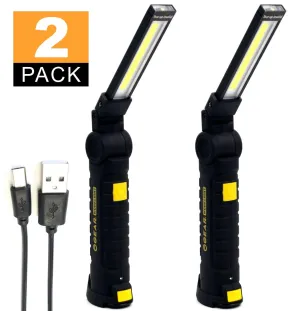 Enthusiast Gear LED COB Work Light - USB Rechargeable Flashlight with Magnetic Base 360° Rotate (2 Pack)