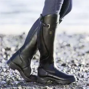 Female Vintage PU Leather Knee Length Equestrian Knight Boots