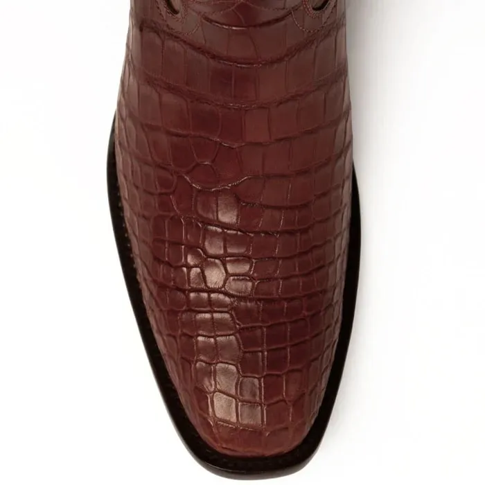 Ferinni Boot - Mens Dress Cowboy Boot  - Ferrini Men's Stallion Alligator Belly Boots Narrow Square Toe Handcrafted Cognac
