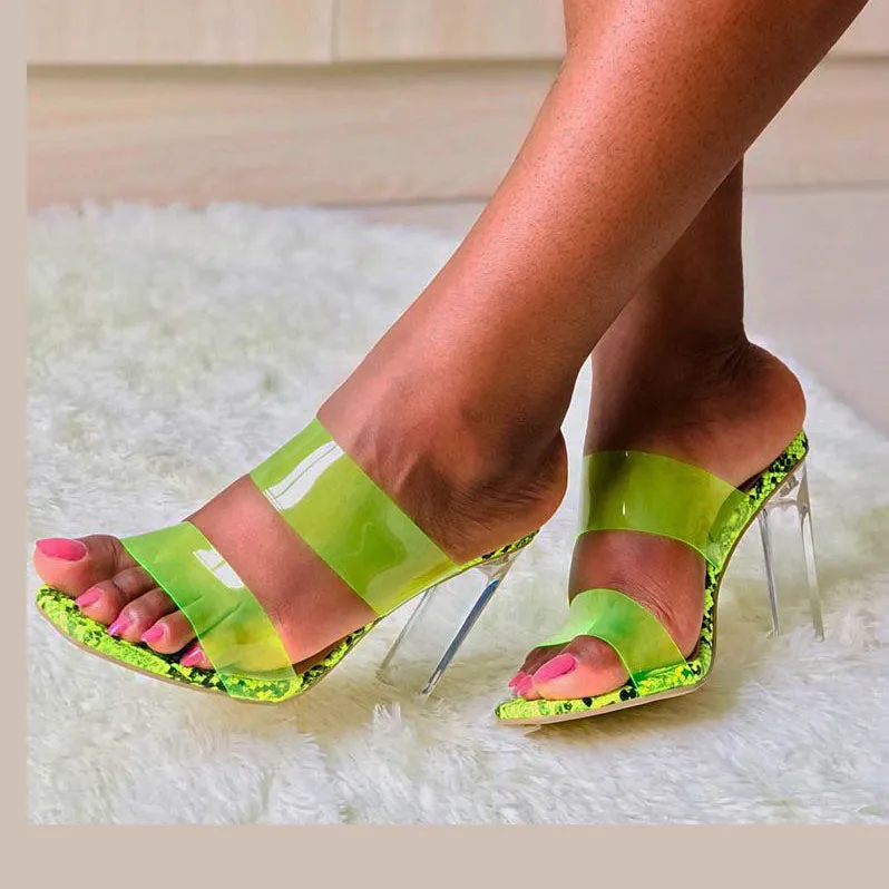 Fish Mouth Transparent Film Crystal Thick High Heel Sandals Large Size