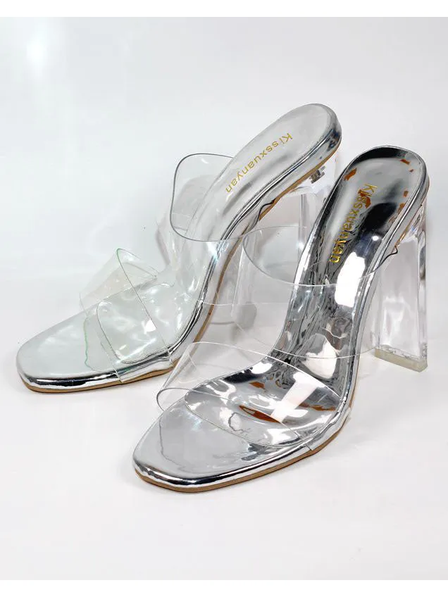 Fish Mouth Transparent Film Crystal Thick High Heel Sandals Large Size