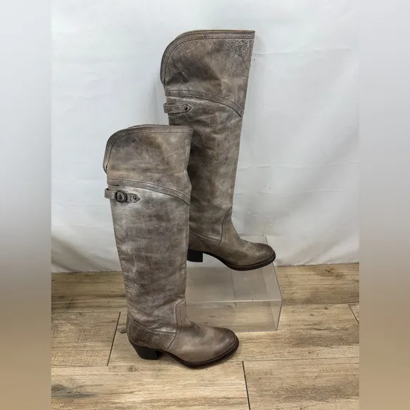 FRYE distressed over the knee leather tan boots size 5.5B