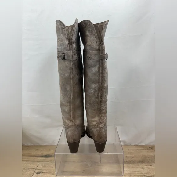 FRYE distressed over the knee leather tan boots size 5.5B