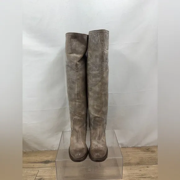 FRYE distressed over the knee leather tan boots size 5.5B
