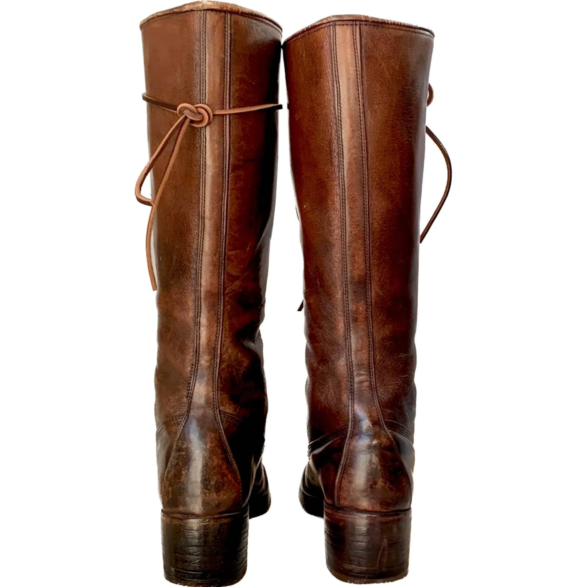 FRYE True Vintage Black Label Lace Up Tall Knee High Dark Brown Leather Boots