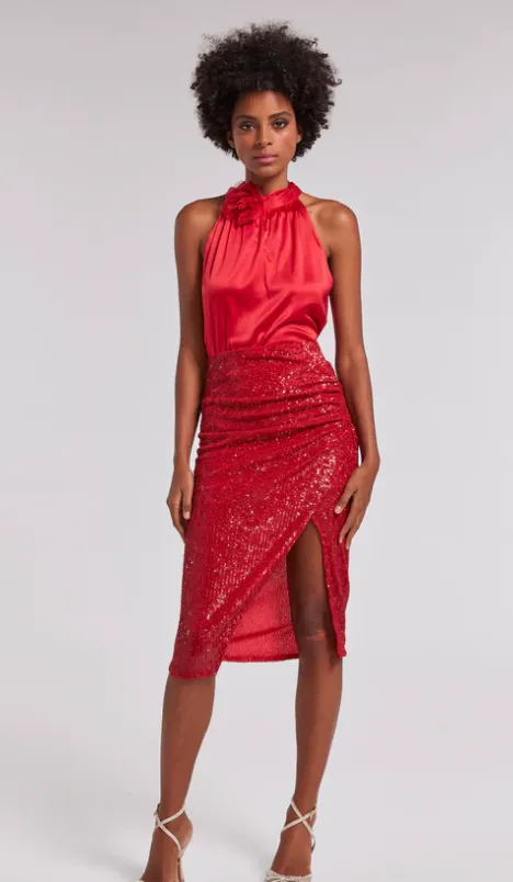 Generation Love Kimora Sequin Midi Skirt Rouge