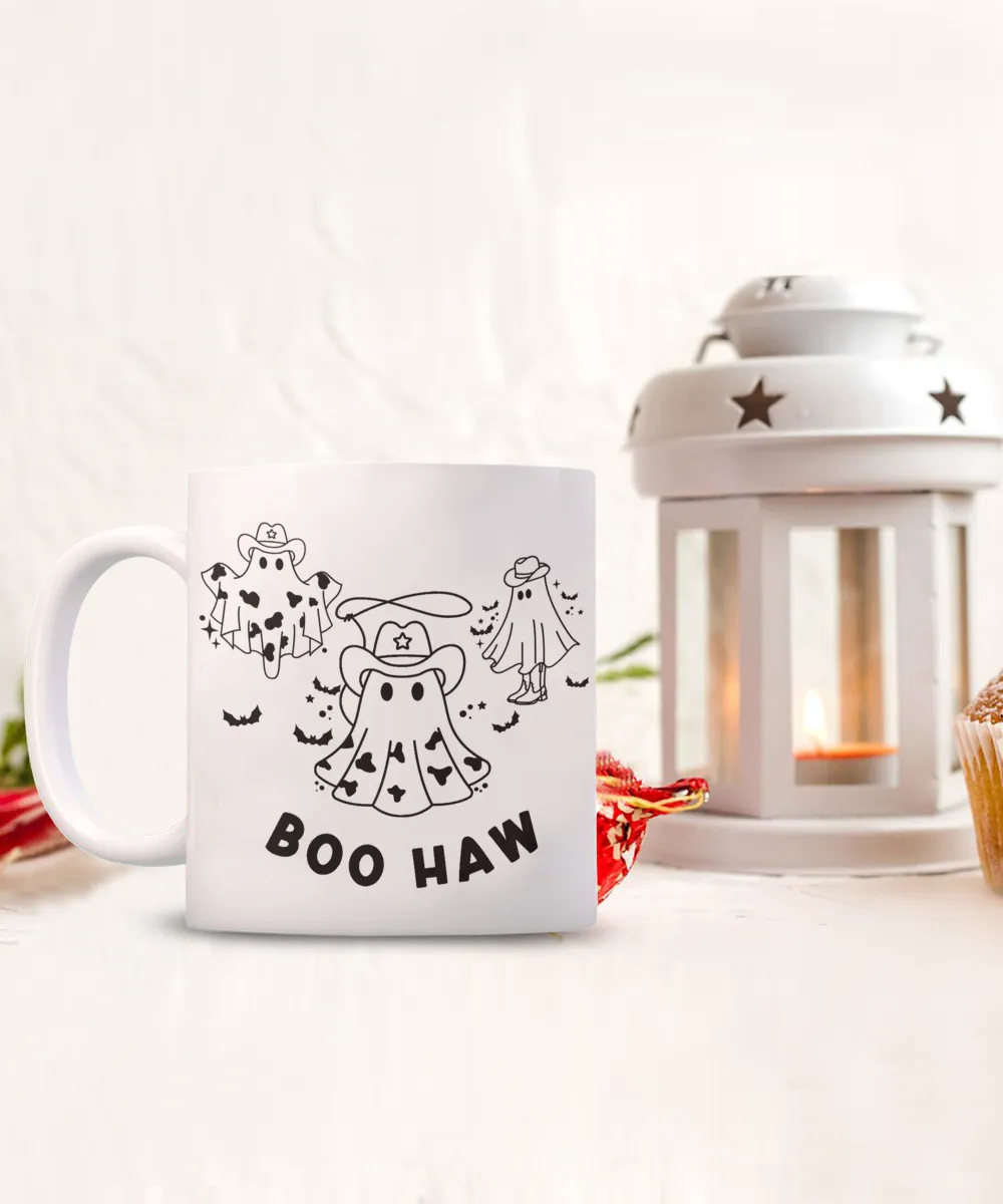 Ghost Mug, Spooky Season Mug, Spooky Mug, Boo Haw, Boohaw, Cowboy Ghost Coffee Cup