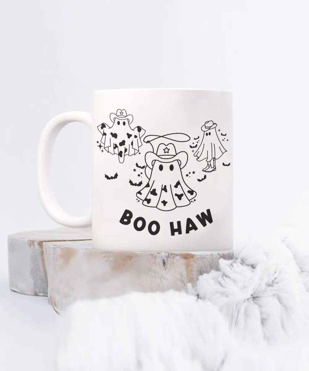 Ghost Mug, Spooky Season Mug, Spooky Mug, Boo Haw, Boohaw, Cowboy Ghost Coffee Cup