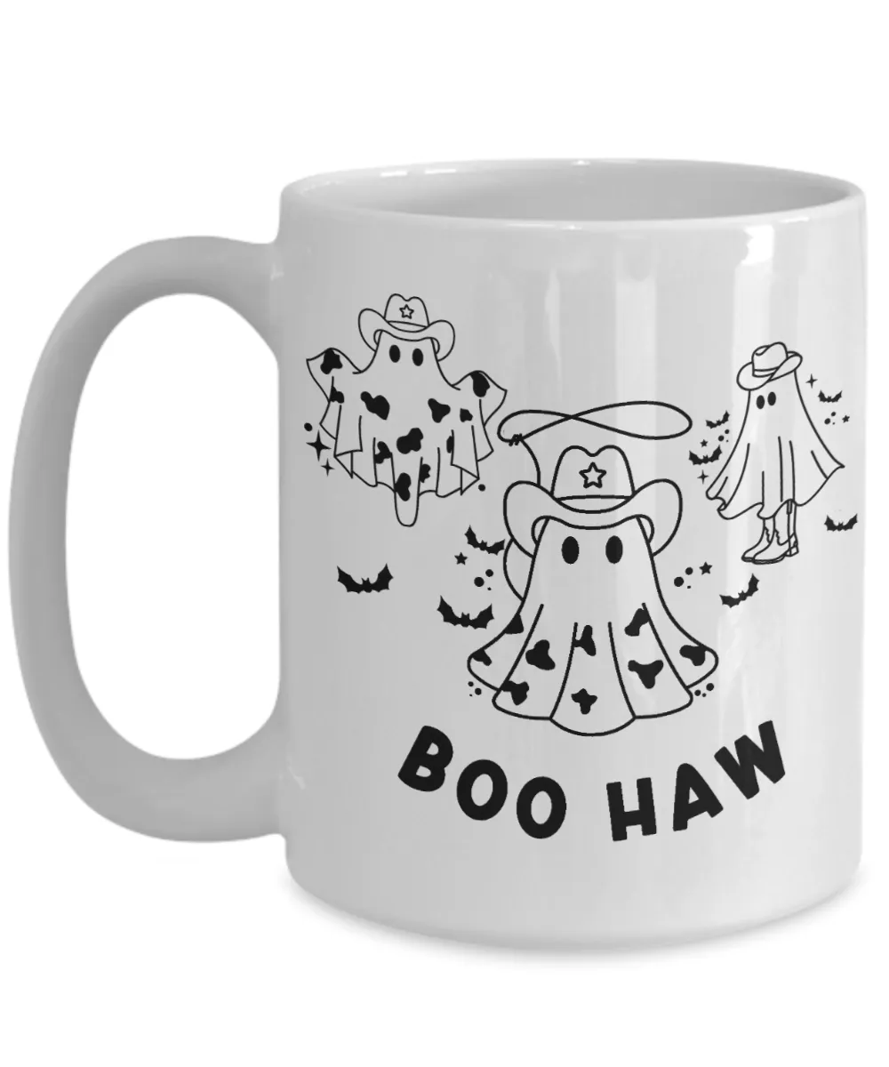 Ghost Mug, Spooky Season Mug, Spooky Mug, Boo Haw, Boohaw, Cowboy Ghost Coffee Cup