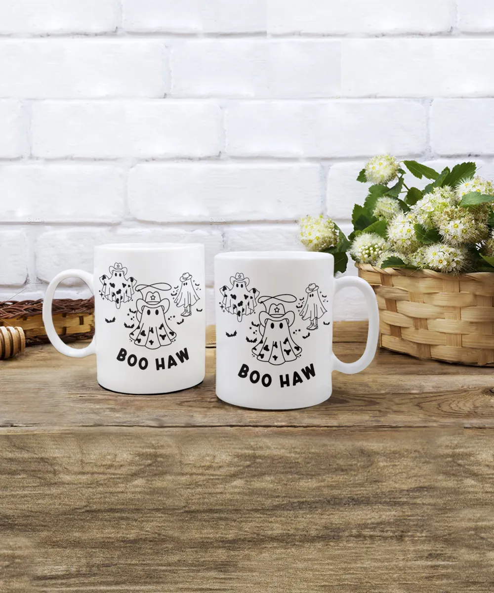 Ghost Mug, Spooky Season Mug, Spooky Mug, Boo Haw, Boohaw, Cowboy Ghost Coffee Cup