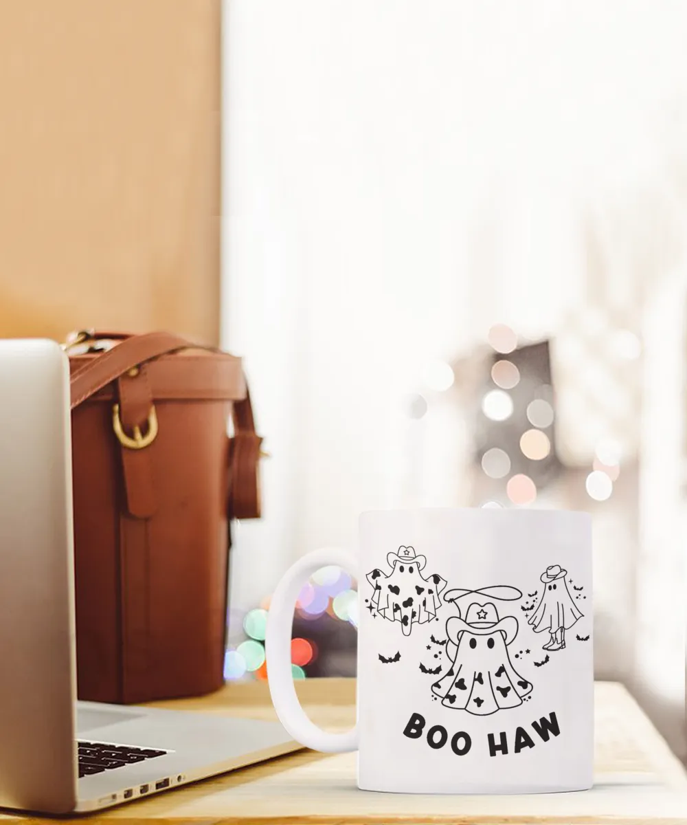 Ghost Mug, Spooky Season Mug, Spooky Mug, Boo Haw, Boohaw, Cowboy Ghost Coffee Cup