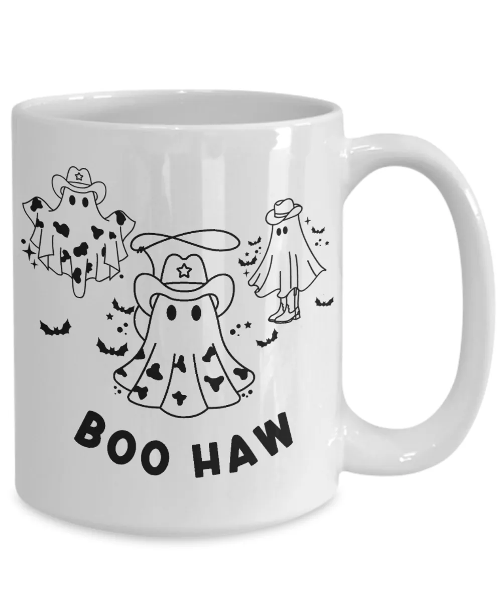 Ghost Mug, Spooky Season Mug, Spooky Mug, Boo Haw, Boohaw, Cowboy Ghost Coffee Cup
