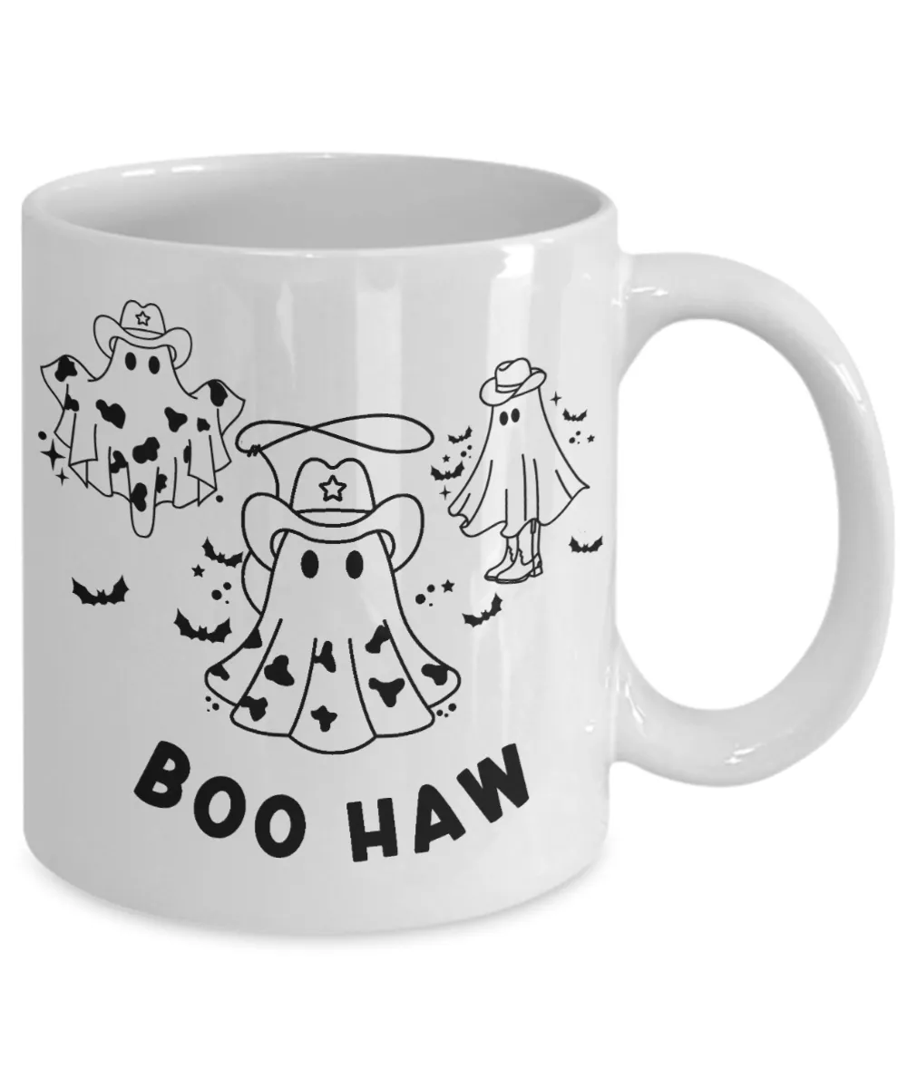 Ghost Mug, Spooky Season Mug, Spooky Mug, Boo Haw, Boohaw, Cowboy Ghost Coffee Cup