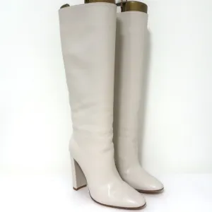 Gianvito Rossi Laura Knee High Boots Cream Leather Size 37 High Heel