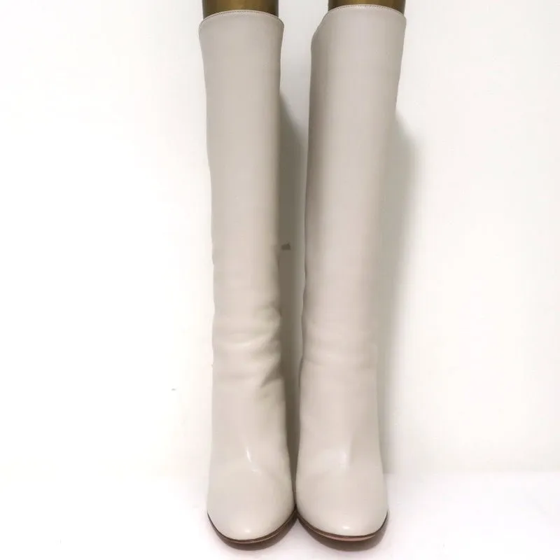Gianvito Rossi Laura Knee High Boots Cream Leather Size 37 High Heel