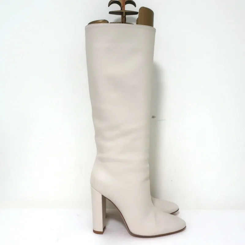 Gianvito Rossi Laura Knee High Boots Cream Leather Size 37 High Heel