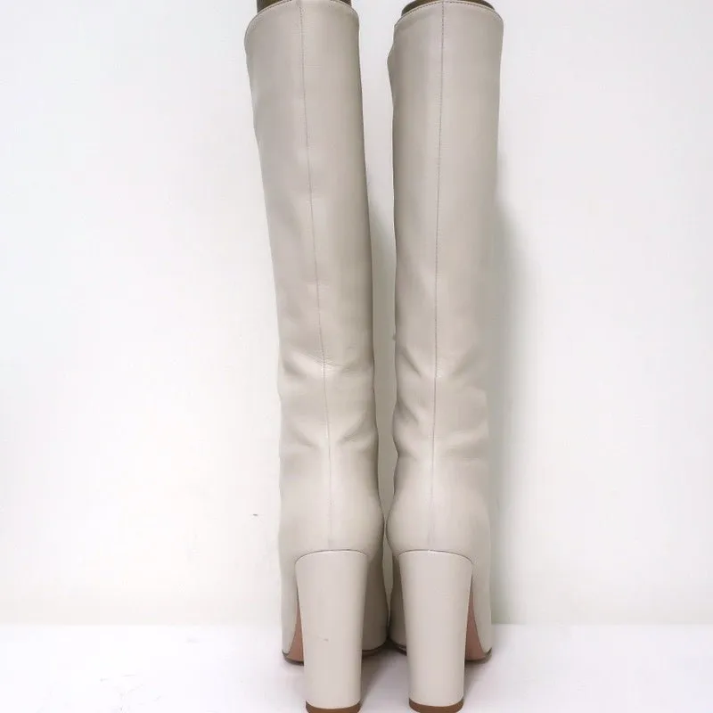 Gianvito Rossi Laura Knee High Boots Cream Leather Size 37 High Heel