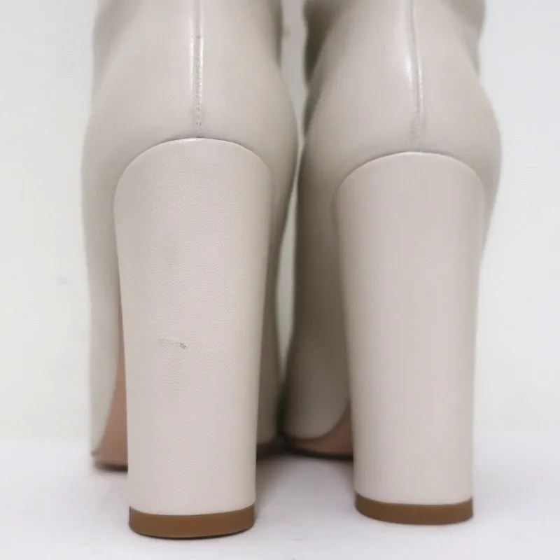 Gianvito Rossi Laura Knee High Boots Cream Leather Size 37 High Heel