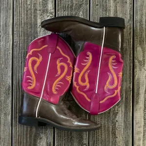 Girls Western Boots Old West Shyanne Pink and Brown Cowboy Boots Size 4.5 EUC