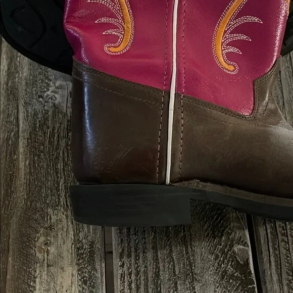 Girls Western Boots Old West Shyanne Pink and Brown Cowboy Boots Size 4.5 EUC