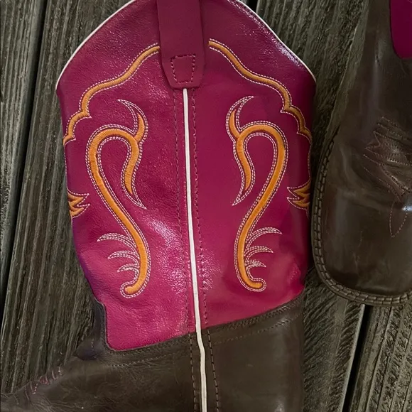 Girls Western Boots Old West Shyanne Pink and Brown Cowboy Boots Size 4.5 EUC