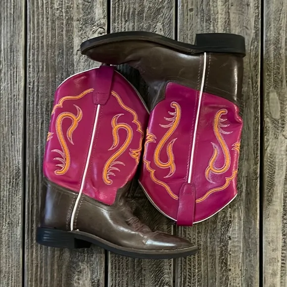 Girls Western Boots Old West Shyanne Pink and Brown Cowboy Boots Size 4.5 EUC